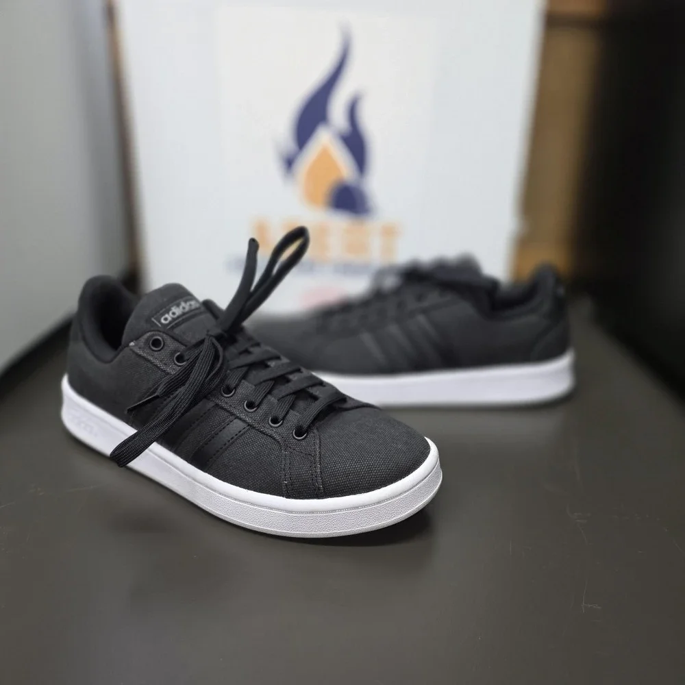 Adidas Cloudfoam Shoes Mens Size 7 Black Low Top Canvas Comfort Sneakers EH0632